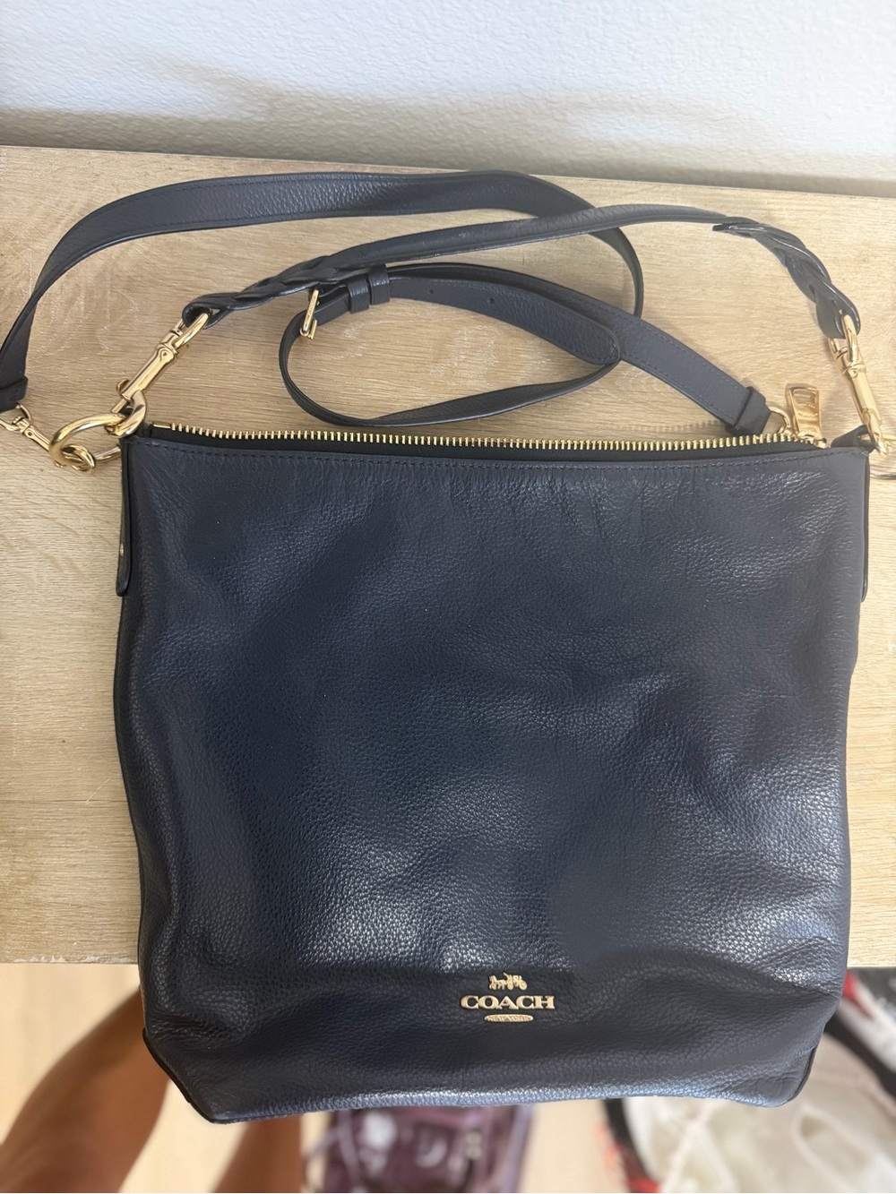 Coach Black Leather Shoulder Bag with Gold Hardware